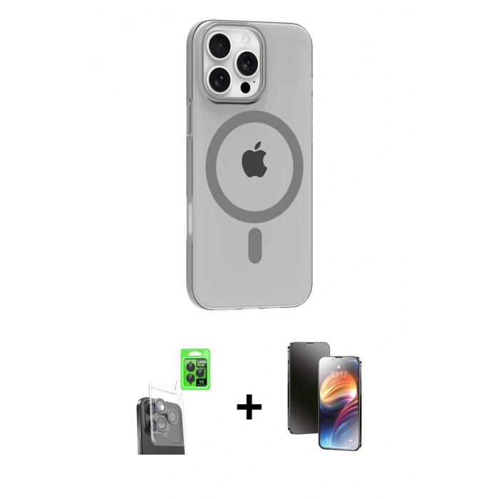MARSİLYAN™- iPhone 16 Pro Max Kılıf Pusula Form Özel Seri - Siyah 3D Antistatik Mat Seramik Nano Ekran Koruyucu + Raze Metal Kamera Lens - SH