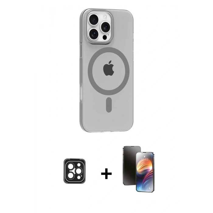 MARSİLYAN™- iPhone 16 Pro Max Kılıf Pusula Form Özel Seri - Siyah 3D Antistatik Mat Seramik Nano Ekran Koruyucu + PVD Metal Kamera Lens - SH