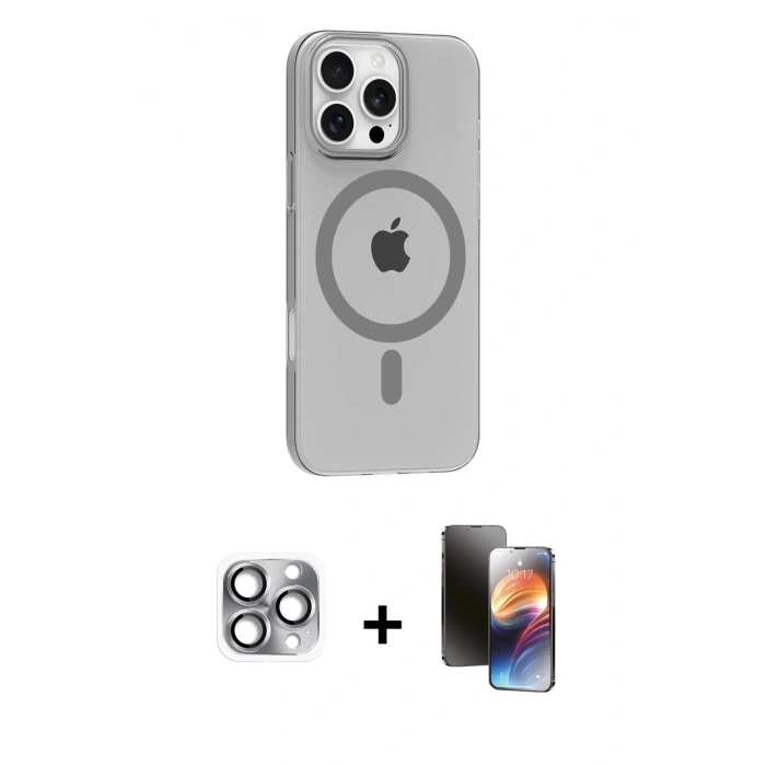 MARSİLYAN™- iPhone 16 Pro Max Kılıf Pusula Form Özel Seri - Siyah 3D Antistatik Mat Seramik Nano Ekran Koruyucu + Pers Alüminyum Kamera Lens - GI