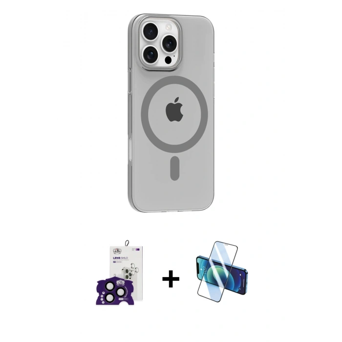 MARSİLYAN™- iPhone 16 Pro Max Kılıf Pusula Form Özel Seri - Siyah 3D Antistatik Seramik Nano Ekran Koruyucu + Bilvis Titan Kamera Lens - SH