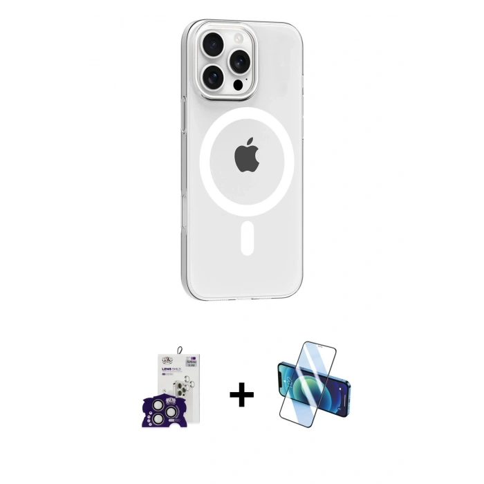 MARSİLYAN™- iPhone 16 Pro Max Kılıf Pusula Form Özel Seri - Siyah 3D Antistatik Seramik Nano Ekran Koruyucu + Bilvis Titan Kamera Lens - TMGI