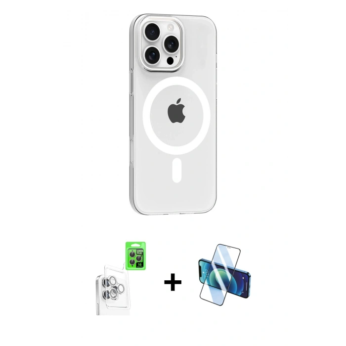 MARSİLYAN™- iPhone 16 Pro Max Kılıf Pusula Form Özel Seri - Siyah 3D Antistatik Seramik Nano Ekran Koruyucu + Raze Metal Kamera Lens - BZ