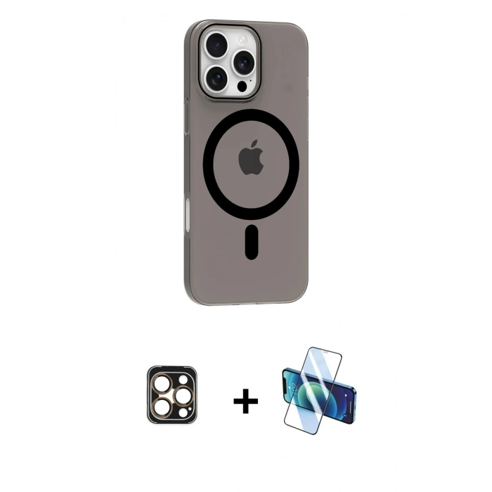 MARSİLYAN™- iPhone 16 Pro Max Kılıf Pusula Form Özel Seri - Siyah 3D Antistatik Seramik Nano Ekran Koruyucu + PVD Metal Kamera Lens - GD