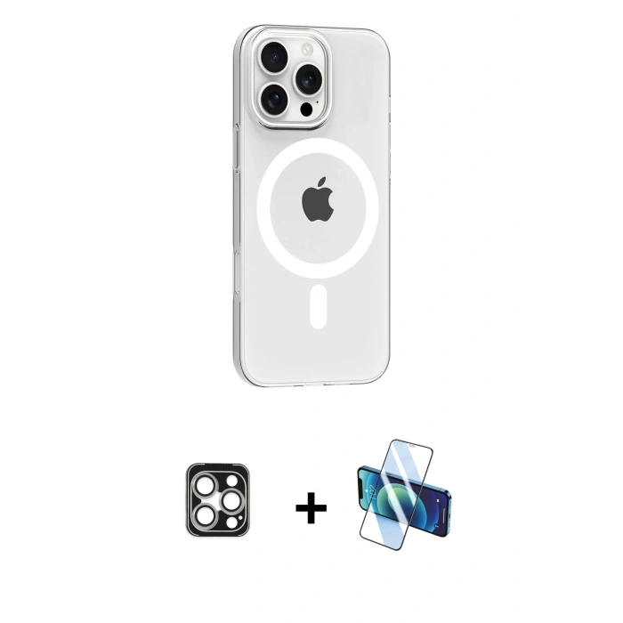 MARSİLYAN™- iPhone 16 Pro Max Kılıf Pusula Form Özel Seri - Siyah 3D Antistatik Seramik Nano Ekran Koruyucu + PVD Metal Kamera Lens - GS