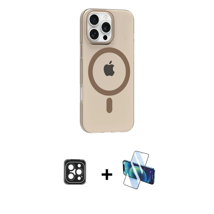 MARSİLYAN™- iPhone 16 Pro Max Kılıf Pusula Form Özel Seri - Siyah 3D Antistatik Seramik Nano Ekran Koruyucu + PVD Metal Kamera Lens - SH