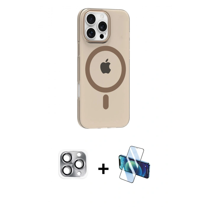MARSİLYAN™- iPhone 16 Pro Max Kılıf Pusula Form Özel Seri - Siyah 3D Antistatik Seramik Nano Ekran Koruyucu + Pers Alüminyum Kamera Lens - GI