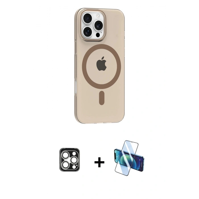 MARSİLYAN™- iPhone 16 Pro Max Kılıf Pusula Form Özel Seri - Siyah 3D Antistatik Seramik Nano Ekran Koruyucu + PVD Metal Kamera Lens - GS