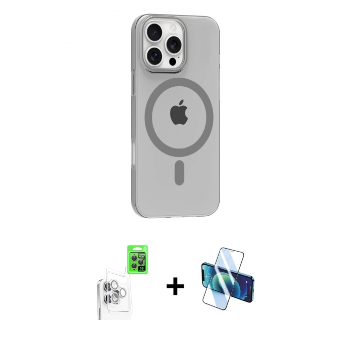 MARSİLYAN™- iPhone 16 Pro Max Kılıf Pusula Form Özel Seri - Siyah 3D Antistatik Seramik Nano Ekran Koruyucu + Raze Metal Kamera Lens - BZ