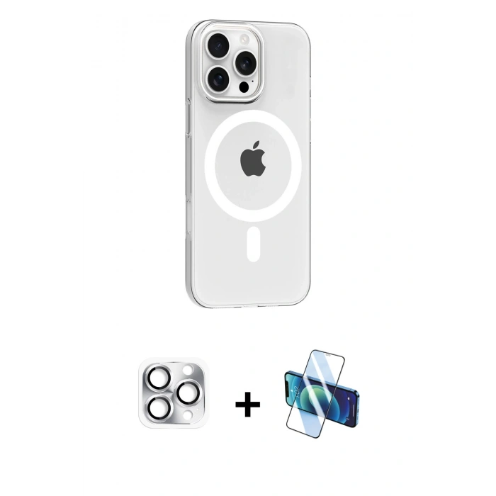MARSİLYAN™- iPhone 16 Pro Max Kılıf Pusula Form Özel Seri - Siyah 3D Antistatik Seramik Nano Ekran Koruyucu + Pers Alüminyum Kamera Lens - GS