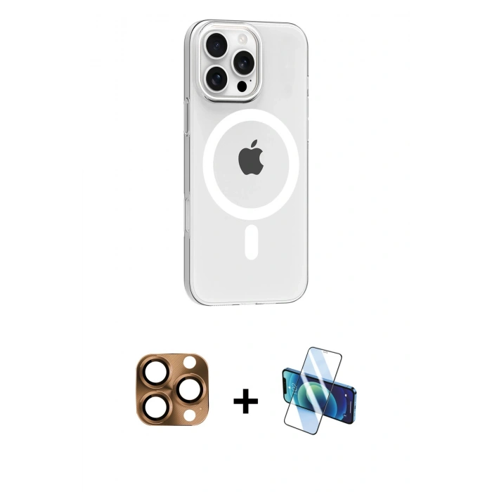 MARSİLYAN™- iPhone 16 Pro Max Kılıf Pusula Form Özel Seri - Siyah 3D Antistatik Seramik Nano Ekran Koruyucu + Pers Alüminyum Kamera Lens - CLTM