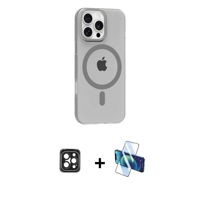 MARSİLYAN™- iPhone 16 Pro Max Kılıf Pusula Form Özel Seri - Siyah 3D Antistatik Seramik Nano Ekran Koruyucu + PVD Metal Kamera Lens - SH