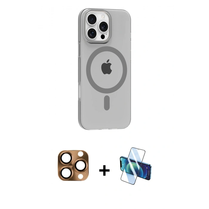 MARSİLYAN™- iPhone 16 Pro Max Kılıf Pusula Form Özel Seri - Siyah 3D Antistatik Seramik Nano Ekran Koruyucu + Pers Alüminyum Kamera Lens - CLTM