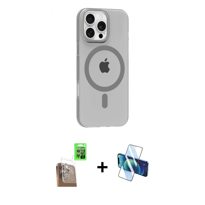 MARSİLYAN™- iPhone 16 Pro Max Kılıf Pusula Form Özel Seri - Siyah 3D Antistatik Seramik Nano Ekran Koruyucu + Raze Metal Kamera Lens - CLTM