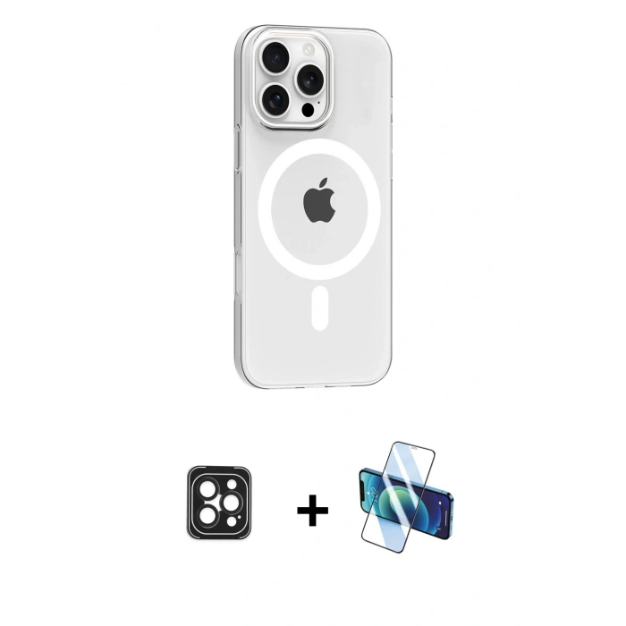 MARSİLYAN™- iPhone 16 Pro Max Kılıf Pusula Form Özel Seri - Siyah 3D Antistatik Seramik Nano Ekran Koruyucu + PVD Metal Kamera Lens - SH