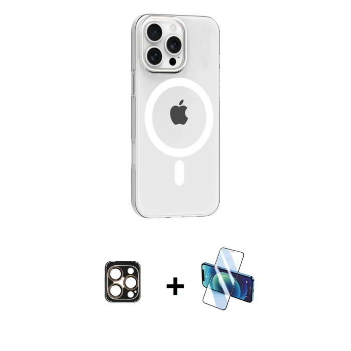 MARSİLYAN™- iPhone 16 Pro Max Kılıf Pusula Form Özel Seri - Siyah 3D Antistatik Seramik Nano Ekran Koruyucu + PVD Metal Kamera Lens - GD