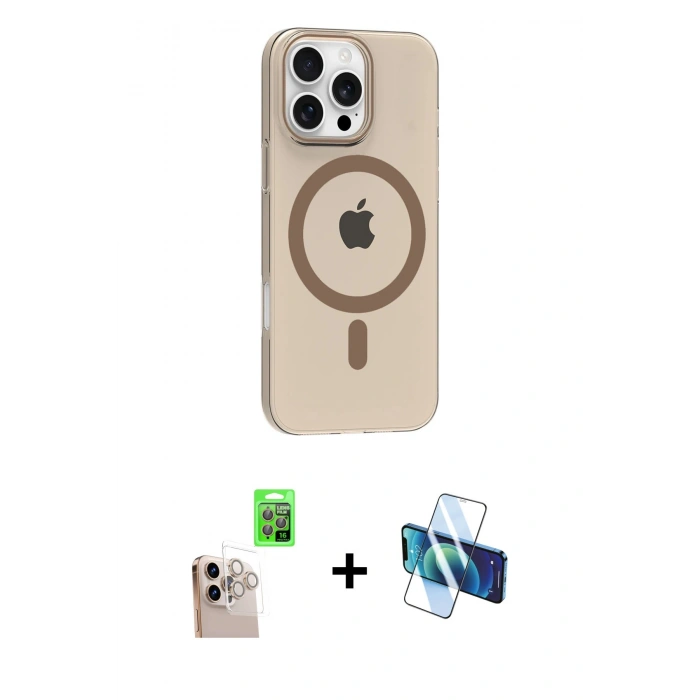 MARSİLYAN™- iPhone 16 Pro Max Kılıf Pusula Form Özel Seri - Siyah 3D Antistatik Seramik Nano Ekran Koruyucu + Raze Metal Kamera Lens - NLGY