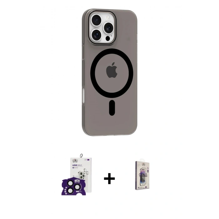 MARSİLYAN™- iPhone 16 Pro Max Kılıf Pusula Form Özel Seri - Siyah Bilvis 3D Cam Ekran Koruyucu + Bilvis Titan Kamera Lens - SH