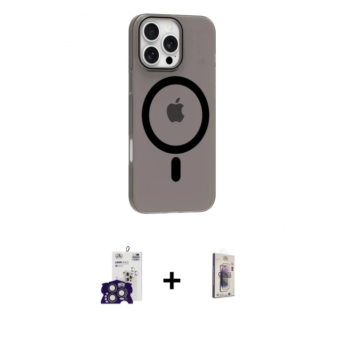 MARSİLYAN™- iPhone 16 Pro Max Kılıf Pusula Form Özel Seri - Siyah Bilvis 3D Cam Ekran Koruyucu + Bilvis Titan Kamera Lens - TMGI