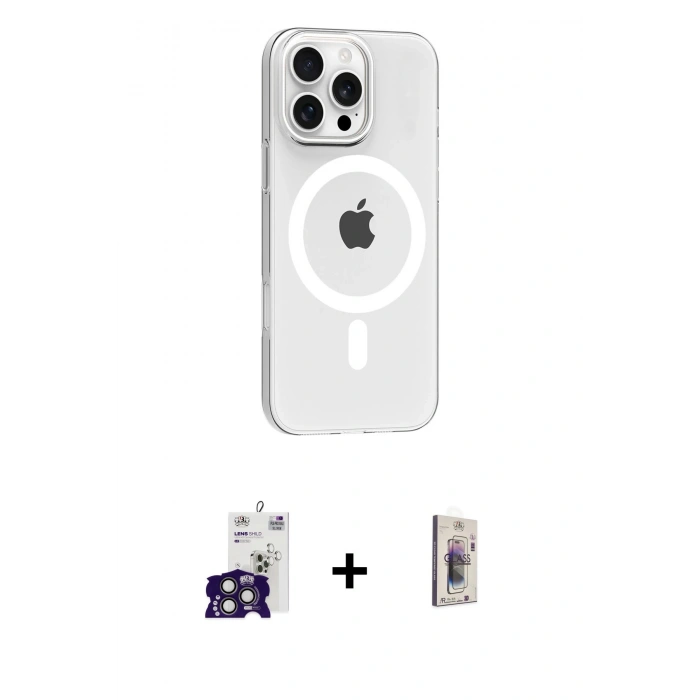 MARSİLYAN™- iPhone 16 Pro Max Kılıf Pusula Form Özel Seri - Siyah Bilvis 3D Cam Ekran Koruyucu + Bilvis Titan Kamera Lens - TMGI