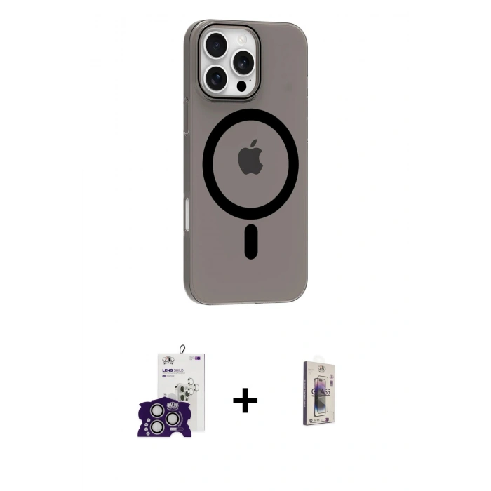 MARSİLYAN™- iPhone 16 Pro Max Kılıf Pusula Form Özel Seri - Siyah Bilvis 3D Cam Ekran Koruyucu + Bilvis Titan Kamera Lens - GS