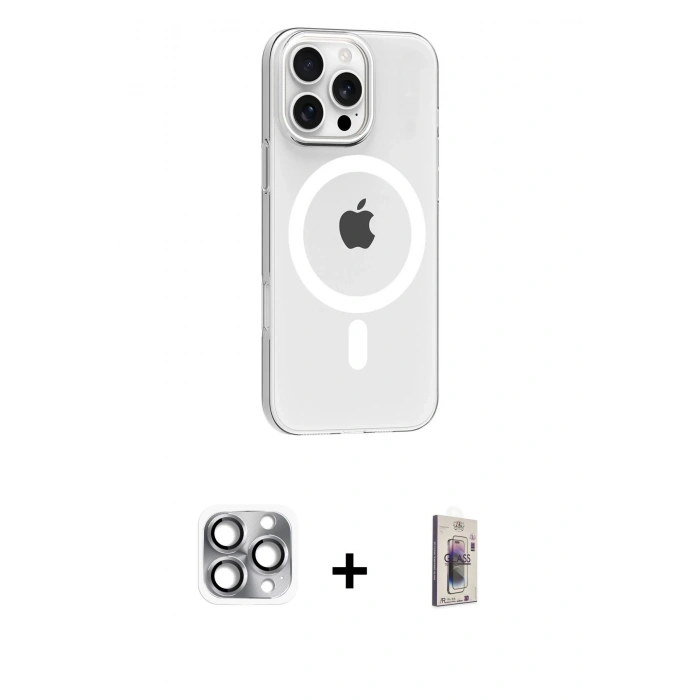 MARSİLYAN™- iPhone 16 Pro Max Kılıf Pusula Form Özel Seri - Siyah Bilvis 3D Cam Ekran Koruyucu + Pers Alüminyum Kamera Lens - GI