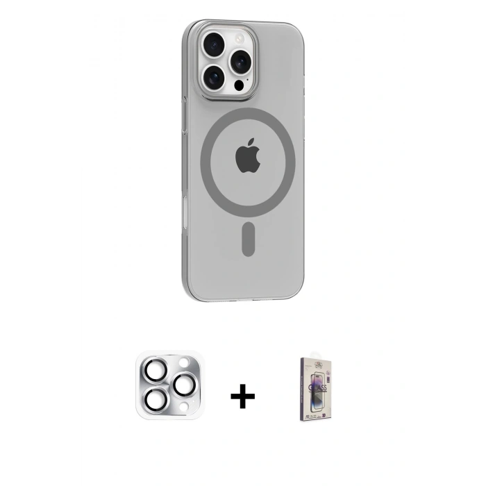 MARSİLYAN™- iPhone 16 Pro Max Kılıf Pusula Form Özel Seri - Siyah Bilvis 3D Cam Ekran Koruyucu + Pers Alüminyum Kamera Lens - GS