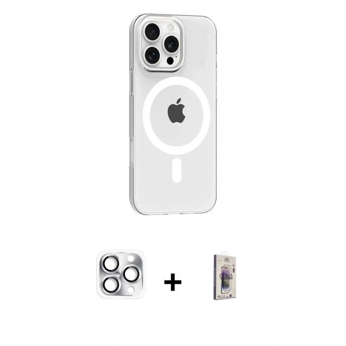MARSİLYAN™- iPhone 16 Pro Max Kılıf Pusula Form Özel Seri - Siyah Bilvis 3D Cam Ekran Koruyucu + Pers Alüminyum Kamera Lens - GS