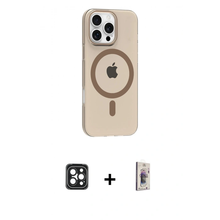 MARSİLYAN™- iPhone 16 Pro Max Kılıf Pusula Form Özel Seri - Siyah Bilvis 3D Cam Ekran Koruyucu + PVD Metal Kamera Lens - SH