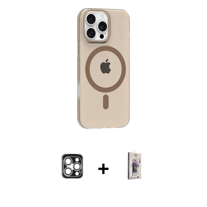 MARSİLYAN™- iPhone 16 Pro Max Kılıf Pusula Form Özel Seri - Siyah Bilvis 3D Cam Ekran Koruyucu + PVD Metal Kamera Lens - GS