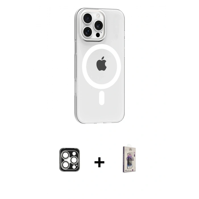 MARSİLYAN™- iPhone 16 Pro Max Kılıf Pusula Form Özel Seri - Siyah Bilvis 3D Cam Ekran Koruyucu + PVD Metal Kamera Lens - GS