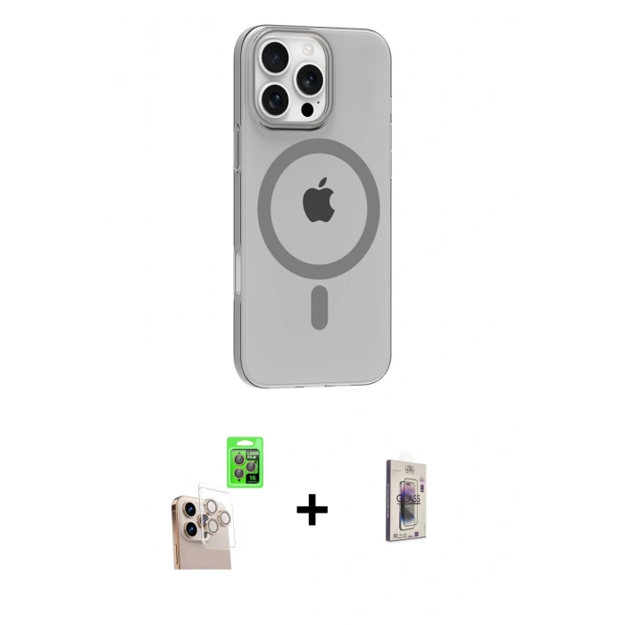 MARSİLYAN™- iPhone 16 Pro Max Kılıf Pusula Form Özel Seri - Siyah Bilvis 3D Cam Ekran Koruyucu + Raze Metal Kamera Lens - NLGY