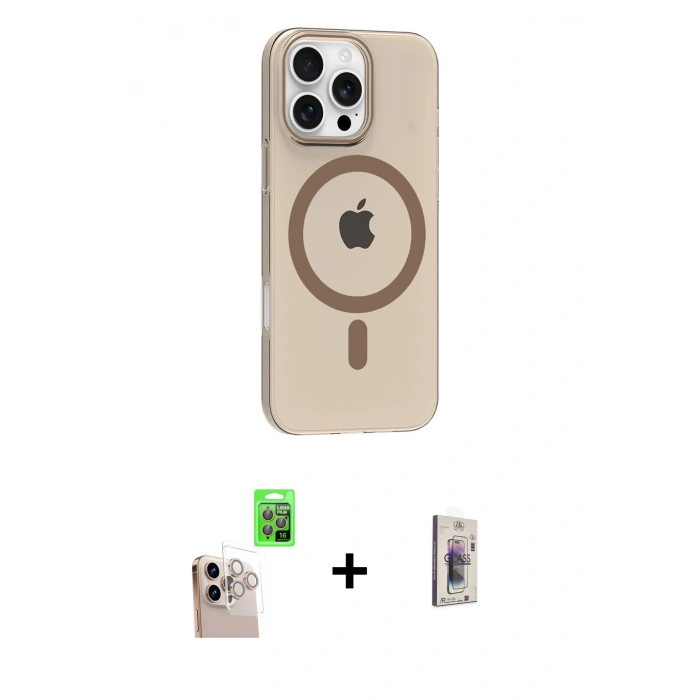 MARSİLYAN™- iPhone 16 Pro Max Kılıf Pusula Form Özel Seri - Siyah Bilvis 3D Cam Ekran Koruyucu + Raze Metal Kamera Lens - NLGY