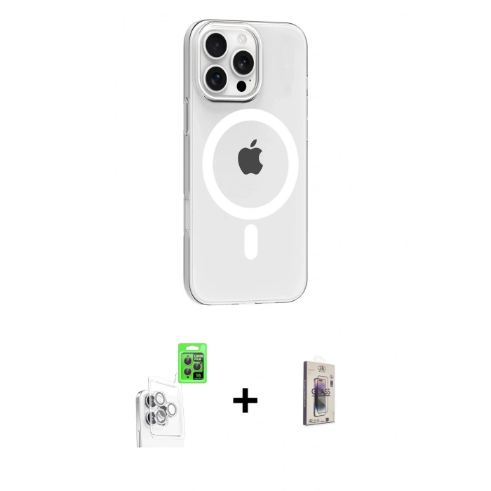 MARSİLYAN™- iPhone 16 Pro Max Kılıf Pusula Form Özel Seri - Siyah Bilvis 3D Cam Ekran Koruyucu + Raze Metal Kamera Lens - BZ