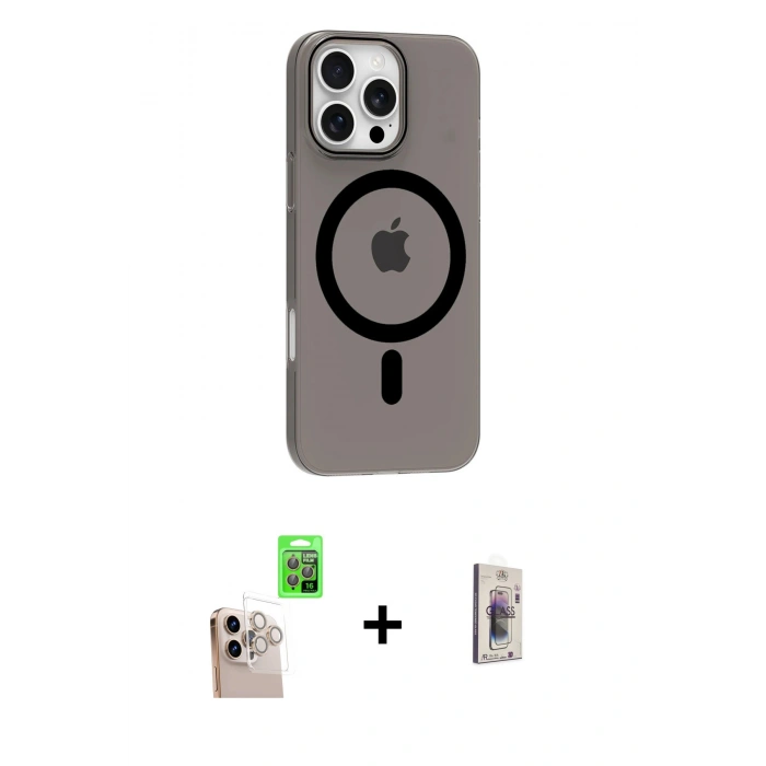 MARSİLYAN™- iPhone 16 Pro Max Kılıf Pusula Form Özel Seri - Siyah Bilvis 3D Cam Ekran Koruyucu + Raze Metal Kamera Lens - NLGY
