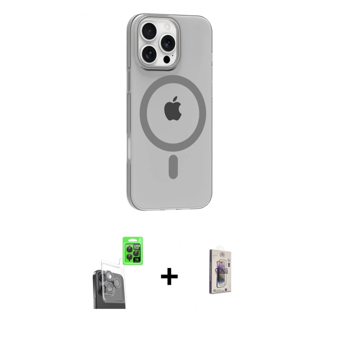 MARSİLYAN™- iPhone 16 Pro Max Kılıf Pusula Form Özel Seri - Siyah Bilvis 3D Cam Ekran Koruyucu + Raze Metal Kamera Lens - SH