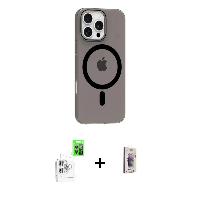 MARSİLYAN™- iPhone 16 Pro Max Kılıf Pusula Form Özel Seri - Siyah Bilvis 3D Cam Ekran Koruyucu + Raze Metal Kamera Lens - BZ