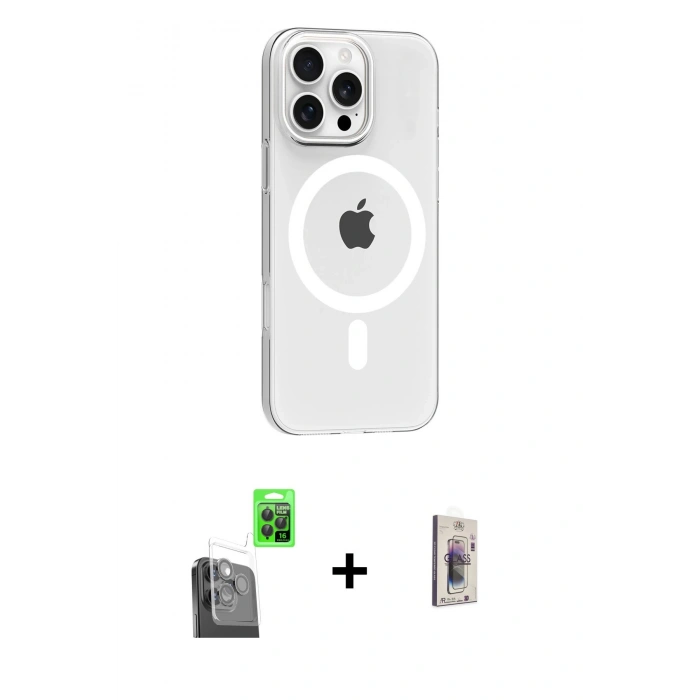MARSİLYAN™- iPhone 16 Pro Max Kılıf Pusula Form Özel Seri - Siyah Bilvis 3D Cam Ekran Koruyucu + Raze Metal Kamera Lens - SH