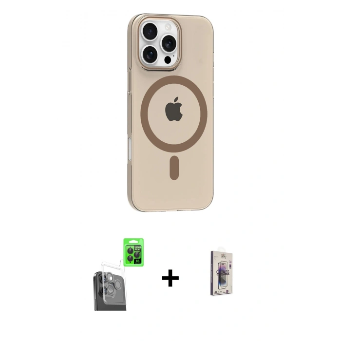 MARSİLYAN™- iPhone 16 Pro Max Kılıf Pusula Form Özel Seri - Siyah Bilvis 3D Cam Ekran Koruyucu + Raze Metal Kamera Lens - SH