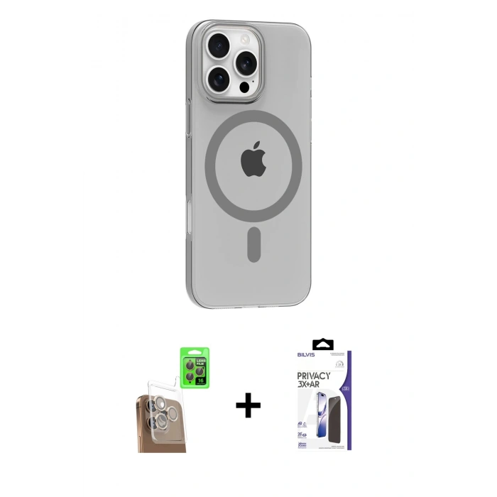 MARSİLYAN™- iPhone 16 Pro Max Kılıf Pusula Form Özel Seri - Siyah Bilvis 3X AR Hayalet Cam Ekran Koruyucu + Raze Metal Kamera Lens - CLTM
