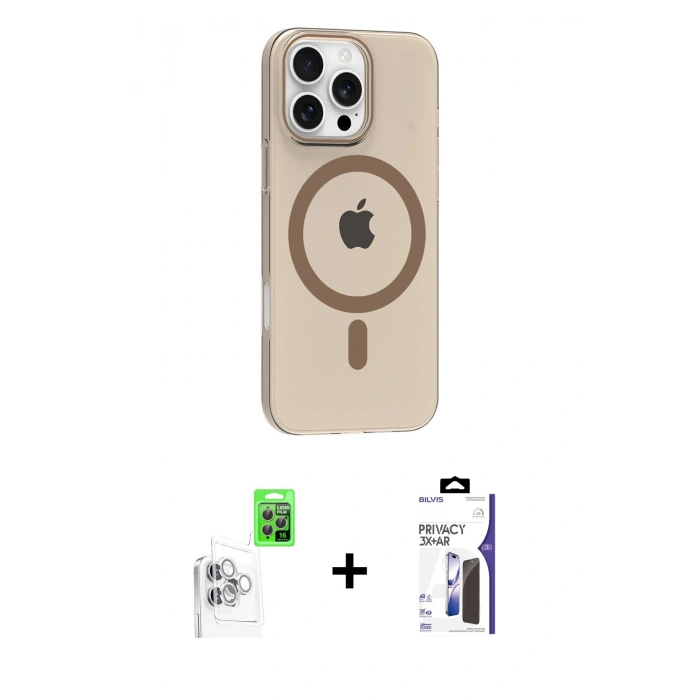 MARSİLYAN™- iPhone 16 Pro Max Kılıf Pusula Form Özel Seri - Siyah Bilvis 3X AR Hayalet Cam Ekran Koruyucu + Raze Metal Kamera Lens - BZ