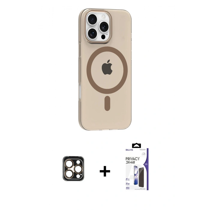 MARSİLYAN™- iPhone 16 Pro Max Kılıf Pusula Form Özel Seri - Siyah Bilvis 3X AR Hayalet Cam Ekran Koruyucu + PVD Metal Kamera Lens - GD