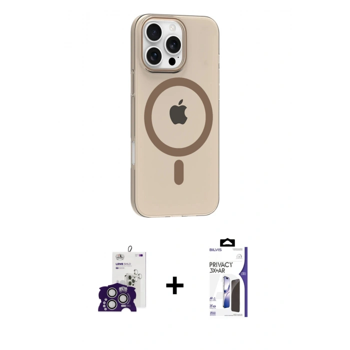 MARSİLYAN™- iPhone 16 Pro Max Kılıf Pusula Form Özel Seri - Siyah Bilvis 3X AR Hayalet Cam Ekran Koruyucu + Bilvis Titan Kamera Lens - GS