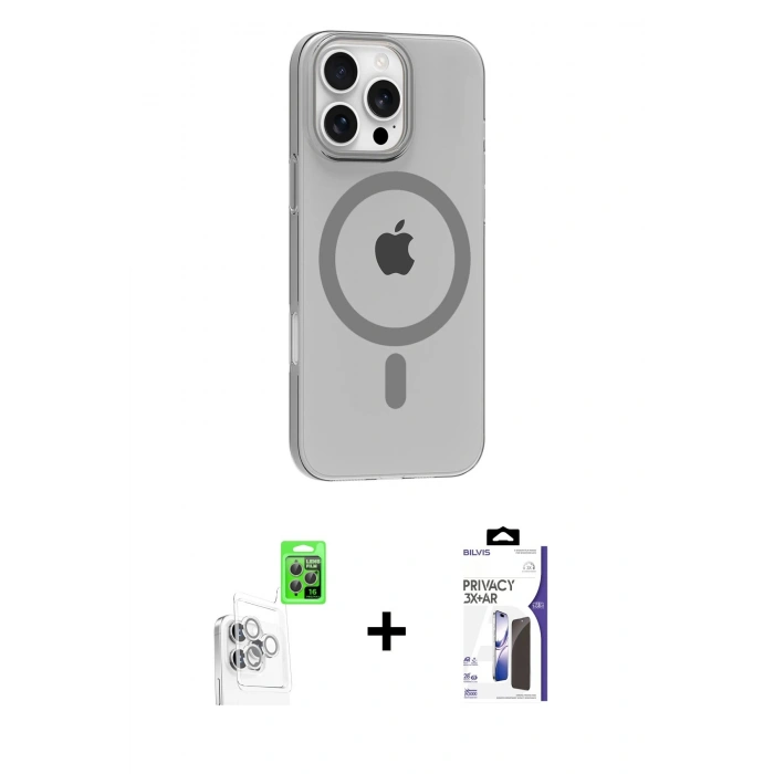 MARSİLYAN™- iPhone 16 Pro Max Kılıf Pusula Form Özel Seri - Siyah Bilvis 3X AR Hayalet Cam Ekran Koruyucu + Raze Metal Kamera Lens - BZ
