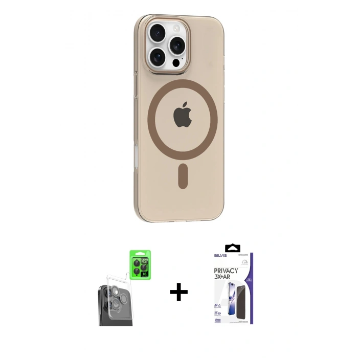 MARSİLYAN™- iPhone 16 Pro Max Kılıf Pusula Form Özel Seri - Siyah Bilvis 3X AR Hayalet Cam Ekran Koruyucu + Raze Metal Kamera Lens - SH