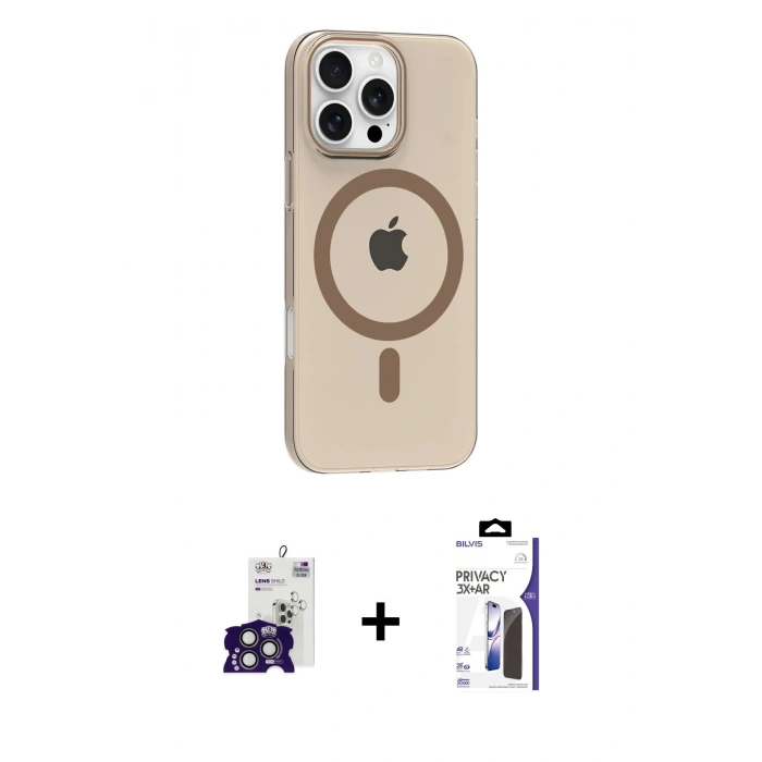MARSİLYAN™- iPhone 16 Pro Max Kılıf Pusula Form Özel Seri - Siyah Bilvis 3X AR Hayalet Cam Ekran Koruyucu + Bilvis Titan Kamera Lens - TMGI