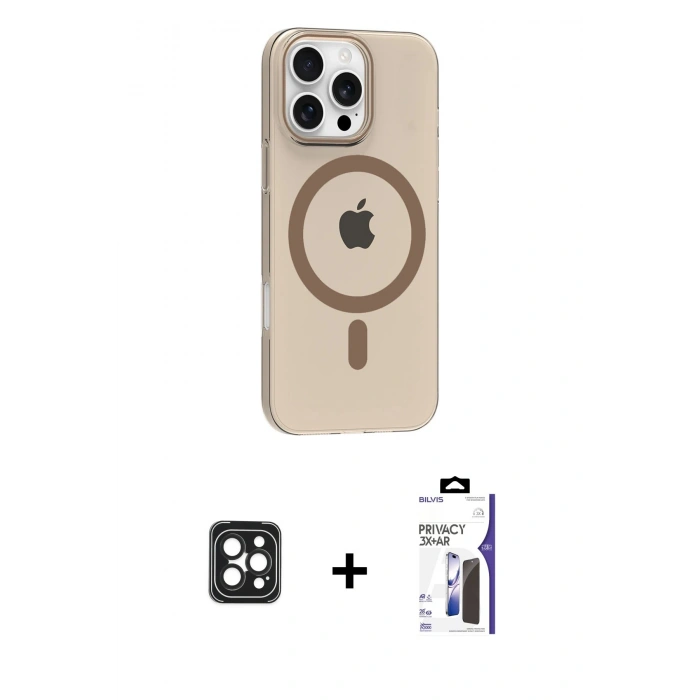 MARSİLYAN™- iPhone 16 Pro Max Kılıf Pusula Form Özel Seri - Siyah Bilvis 3X AR Hayalet Cam Ekran Koruyucu + PVD Metal Kamera Lens - SH