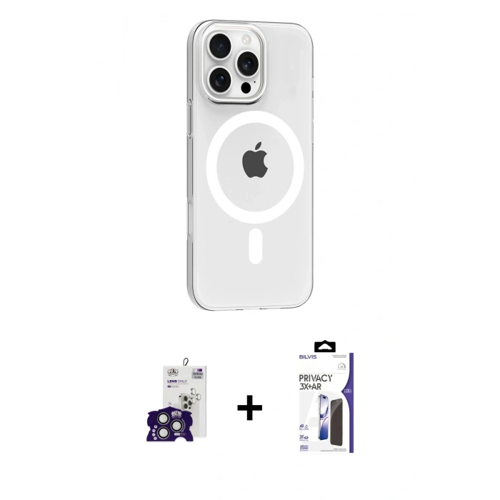 MARSİLYAN™- iPhone 16 Pro Max Kılıf Pusula Form Özel Seri - Siyah Bilvis 3X AR Hayalet Cam Ekran Koruyucu + Bilvis Titan Kamera Lens - TMGI
