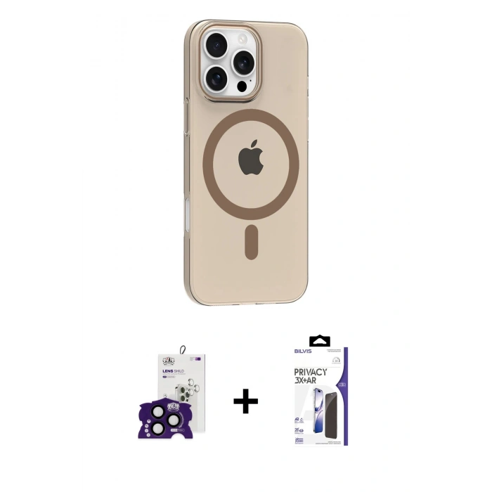 MARSİLYAN™- iPhone 16 Pro Max Kılıf Pusula Form Özel Seri - Siyah Bilvis 3X AR Hayalet Cam Ekran Koruyucu + Bilvis Titan Kamera Lens - SH