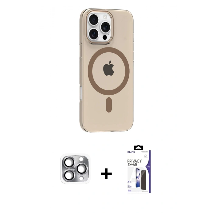 MARSİLYAN™- iPhone 16 Pro Max Kılıf Pusula Form Özel Seri - Siyah Bilvis 3X AR Hayalet Cam Ekran Koruyucu + Pers Alüminyum Kamera Lens - GI