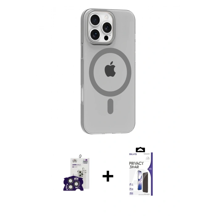 MARSİLYAN™- iPhone 16 Pro Max Kılıf Pusula Form Özel Seri - Siyah Bilvis 3X AR Hayalet Cam Ekran Koruyucu + Bilvis Titan Kamera Lens - TMGI